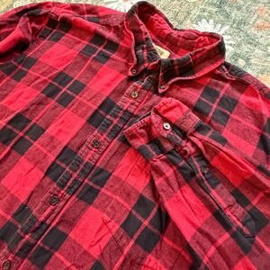 The Foundry Supply Co Mens XLT Red Black Buffalo Plaid Flannel Shirt Cotton Tall